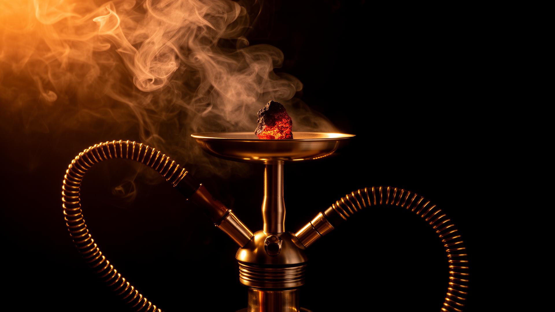 Hookah with glowing ember and rising smoke